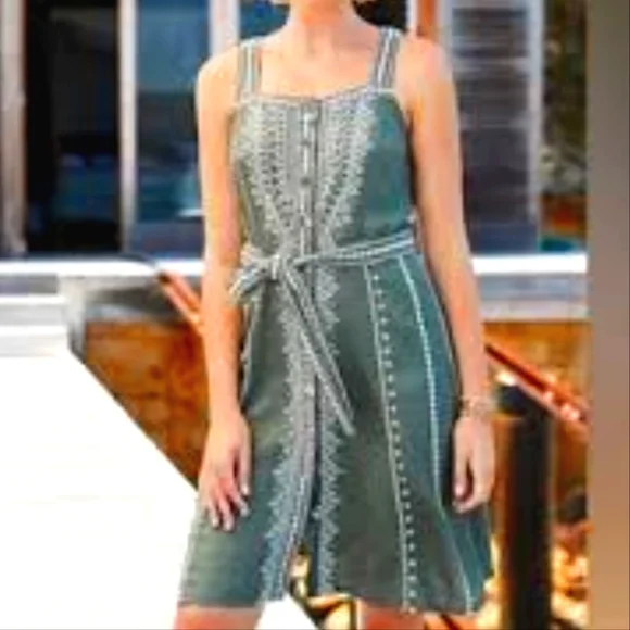 Johnny Was | Dresses | Johnny Was Embroidered 0 Linen Button Front Green  Dress Womens Size Large | Poshmark